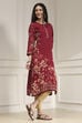 Berry Maroon Printed Straight Kurta image number 4