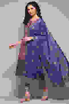 Pink & Purple Voile Straight Printed Kurta Slim Pant Suit Set image number 0