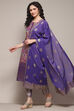 Pink & Purple Voile Straight Printed Kurta Slim Pant Suit Set