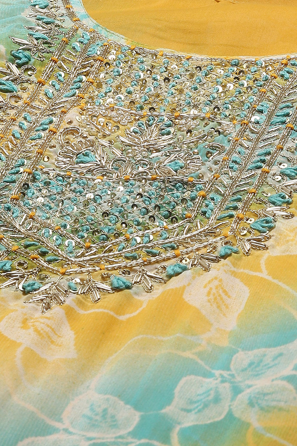 Blue Organza Unstitched Suit set image number 2