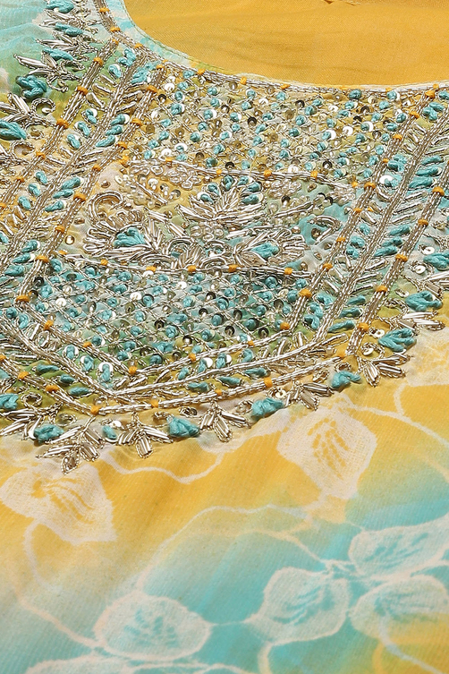 Blue Organza Unstitched Suit set image number 2