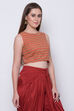 Red Metallic Cotton Crop Printed Top image number 4