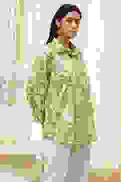 Green Cotton Floral Printed Straight Shirt image number 4