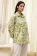 Green Cotton Floral Printed Straight Shirt image number 4