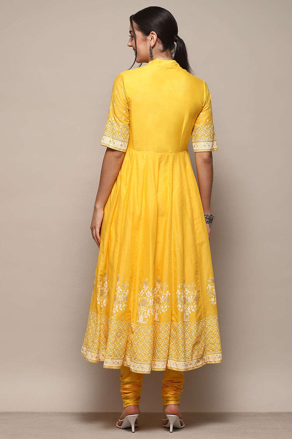 Black Cotton Anarkali Printed Kurta Churidar Suit Set image number 5