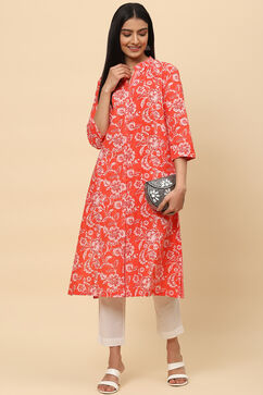 Red Sorbet Cotton A Line Kurta image number 5