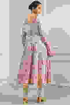 Off-White Cotton Printed Anarkali Suit Set image number 4