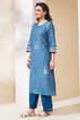 Teal Cotton Straight Kurta image number 2