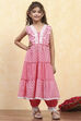 Dark Blue Cotton Tiered Printed Kurta Salwar Set image number 6