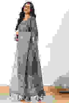 Grey Chanderi Hand Embroidered Unstitched Suit Set image number 5