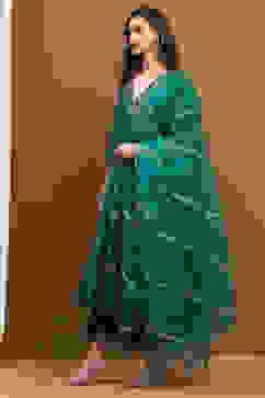 Green Embroidered Angrakha Festive Anarkali Suit Set image number 3