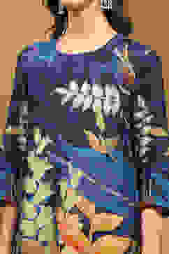 Midnight Blue Modal Floral Asymmetric Kurta Set image number 1