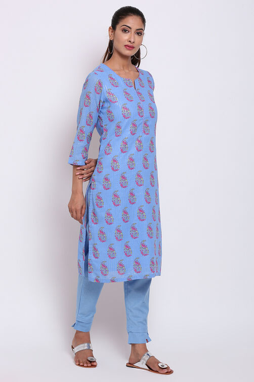 Peach Metallic Cotton Printed Kurta image number 4