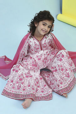 Off White/Pink Cotton A-Line Garara Set image number 0
