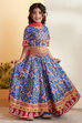 Blue Cotton Printed Kalidar Lehenga Set image number 4