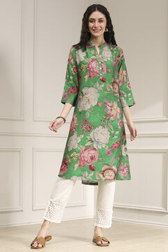Green Floral Printed Straight Kurta image number 2