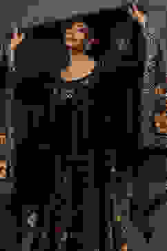 Rohit Bal Indigo Silk Chanderi Floral Anarkali Suit Set image number 7