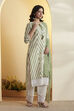 Sea Green Printed Poly Linen Floral Kurta Set image number 4