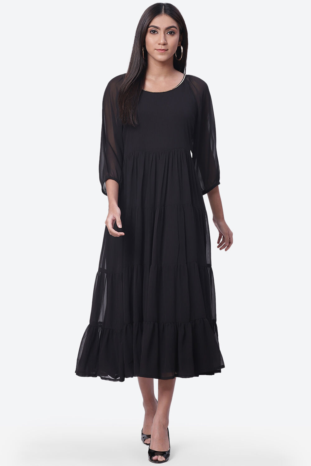 Black Art Silk Fusion Dress image number 0