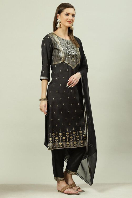 Orange Printed Viscose Straight Kurta Regular Pants Suit Set image number 6