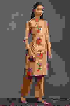 Rohit Bal Peach-Toned Silk Chanderi Floral Printed Straight Kurta Set image number 5