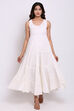 Cream Cotton Front Open Fusion Wear Dress image number 4