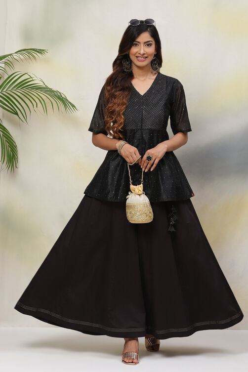 Black Straight Poly Modal Fusion Wear 2 Piece Set