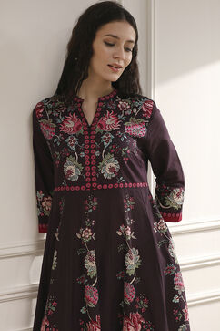 Brown Cotton Printed Anarkali Suit Set image number 1