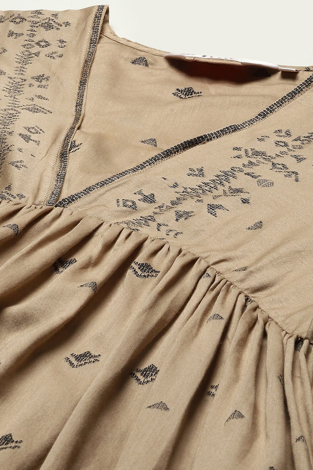 Taupe Jacquard Flared Yarn Dyed Kurta image number 1