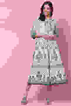 Green Cotton Flared Printed Kurta Dress image number 0