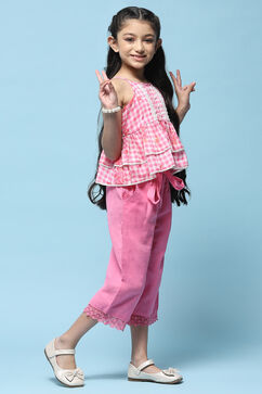 Strappy Pink Embroidered Cotton Top With Pink Solid Pant  image number 6