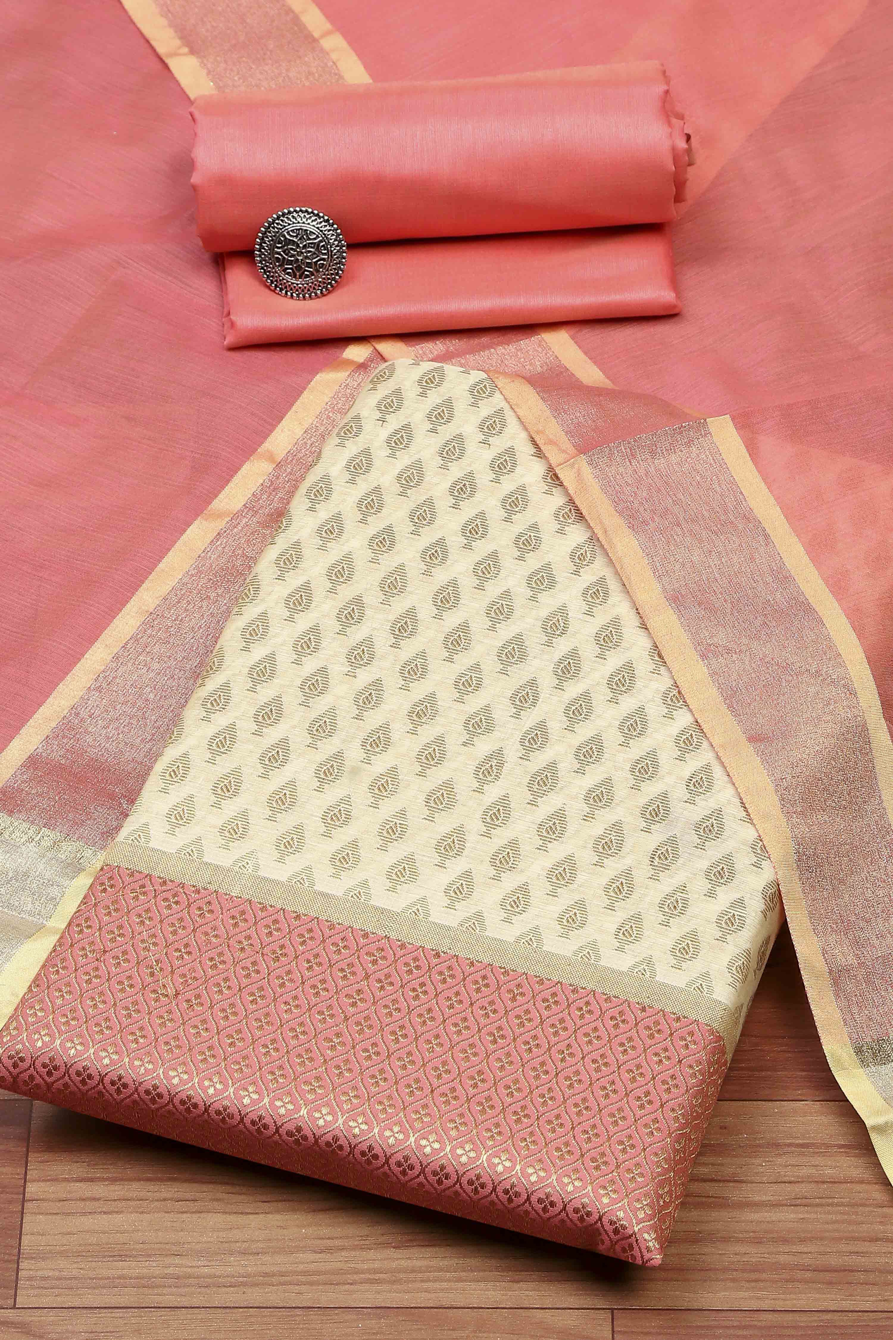 Pastel Cotton Printed Embroidered Unstitched Suit Set image number 0