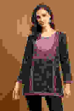 Black Crepe Printed Straight Short Kurta image number 5