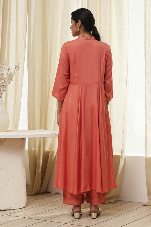 Peach Modal Printed Angrakha Anarkali Suit Set image number 4