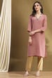 Mauve Crinkled Festive Straight Kurta image number 5