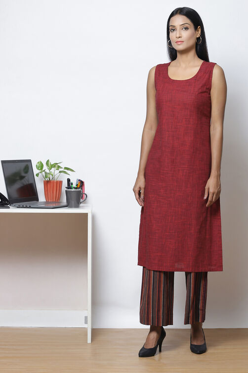 Terracotta Straight Cotton Fusion Wear 3 Piece Set image number 3