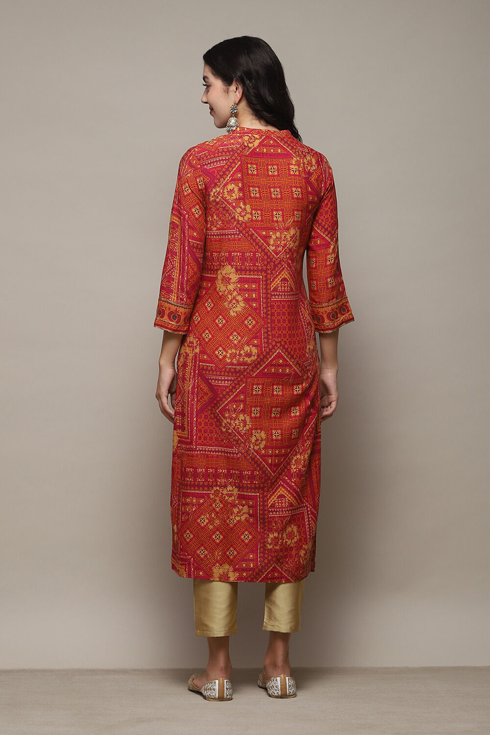 Red Printed Straight Kurta image number 3