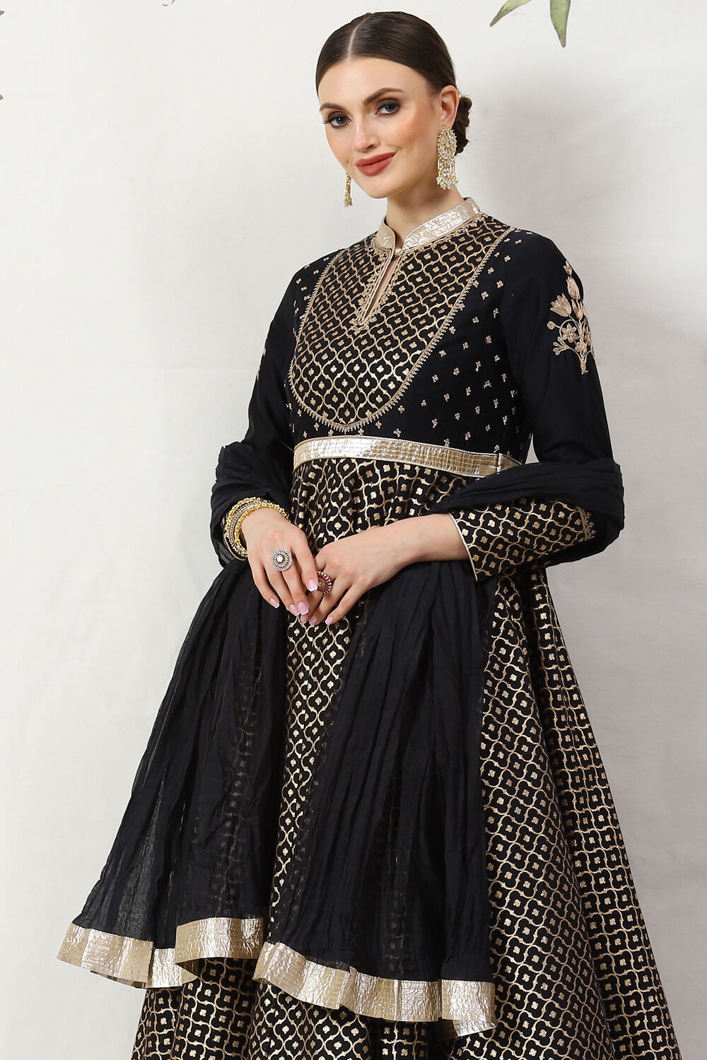 Black Cotton Silk Anarkali Yarndyed Suit Set image number 9