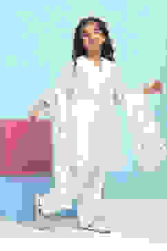 White Poly Chanderi Solid A-Line Suit Set image number 0