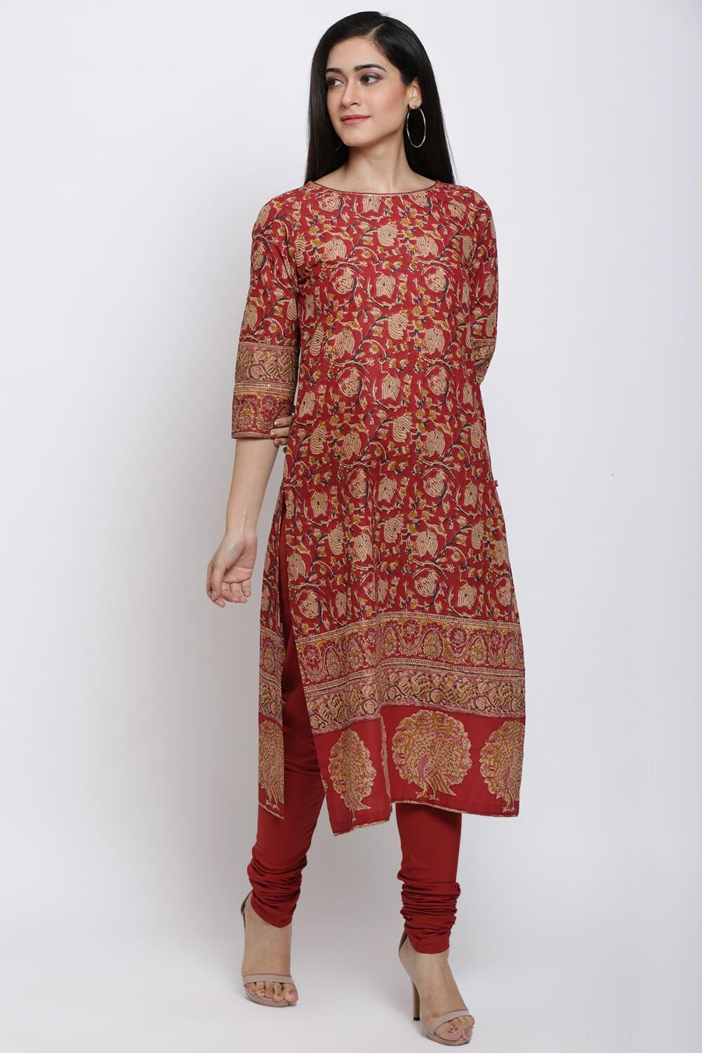 Red Straight Kurta Churidar Suit Set image number 2