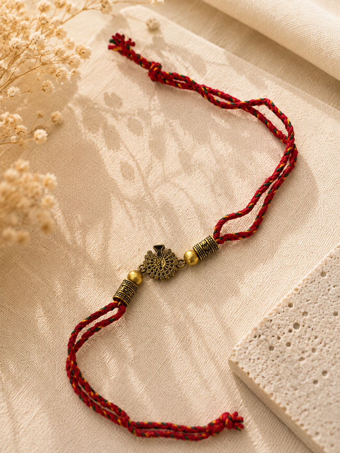 Red Mayur Raj Antique Gold Rakhi image number 2