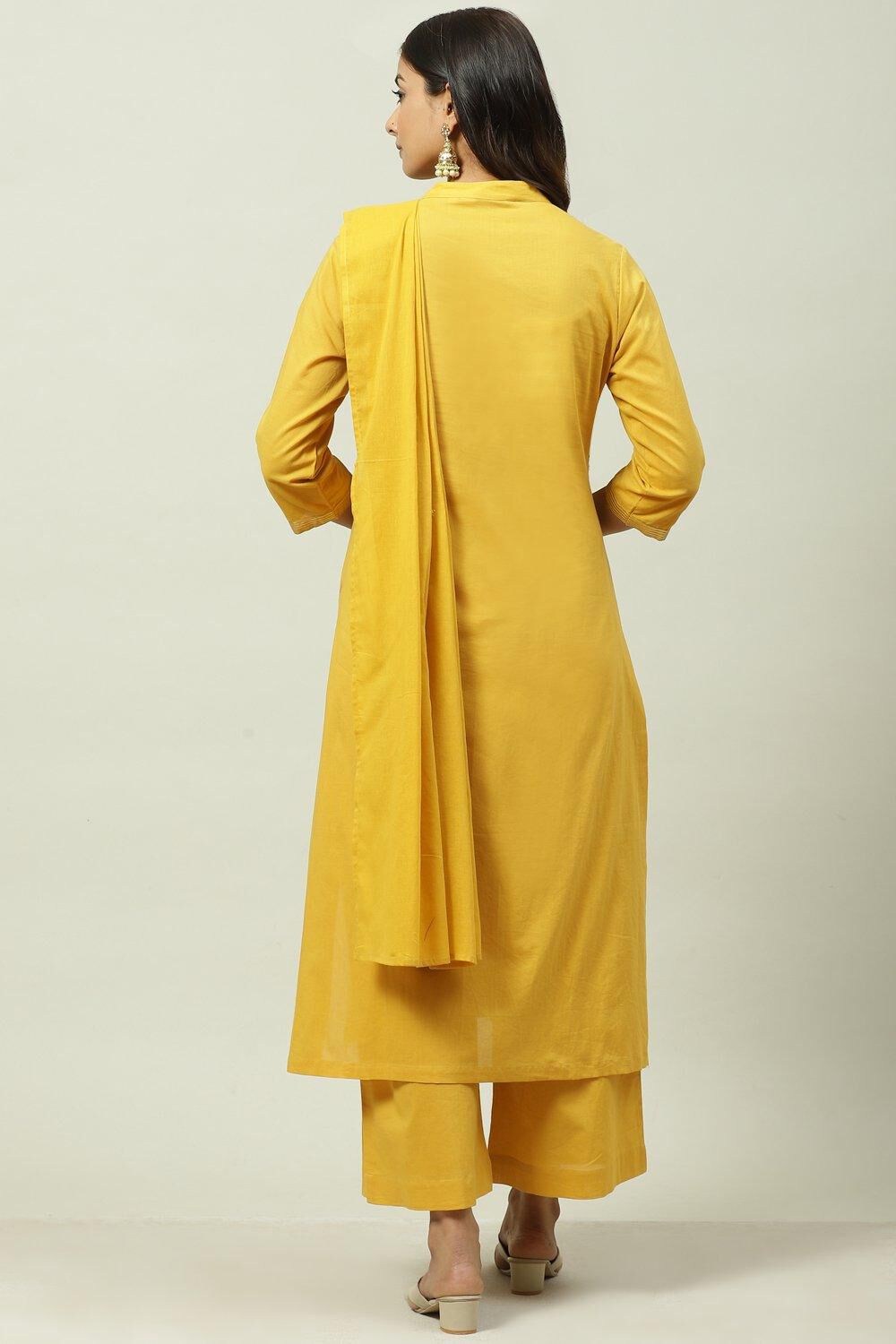 Navy Cotton Straight Kurta Palazzo Suit Set image number 4