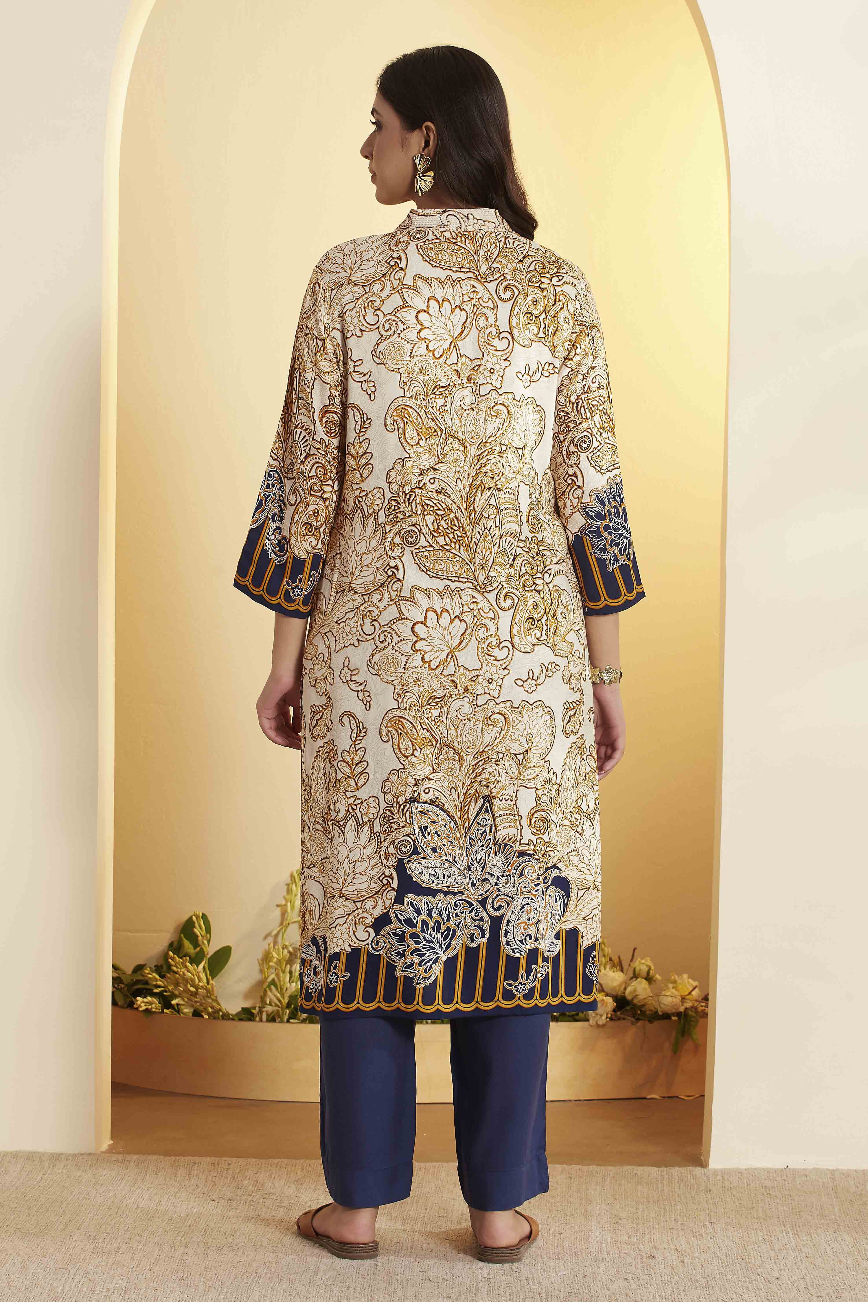 Navy Viscose Rayon Straight Kurta image number 4