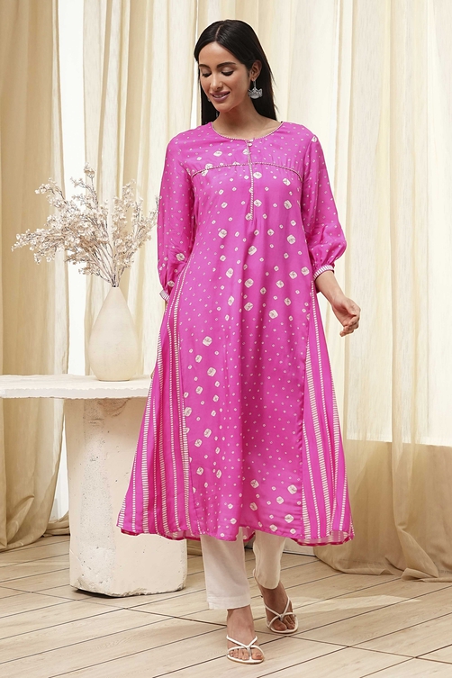 Pink Modal Printed A-Line Kurta image number 5