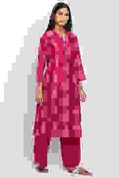 Pink Art Silk Kurta Pants Set image number 4
