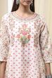 Off-White and Blue Cotton Floral Kalidar Suit Set image number 1