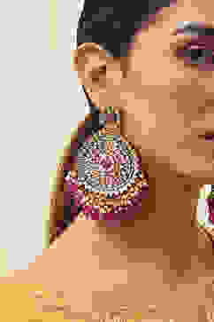 Dark Pink Brass Danglers image number 1