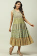 Pink Cotton Flared Fusion Printed Dress image number 3
