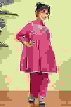 Pink Polyester Solid Kalidar Suit Set image number 5