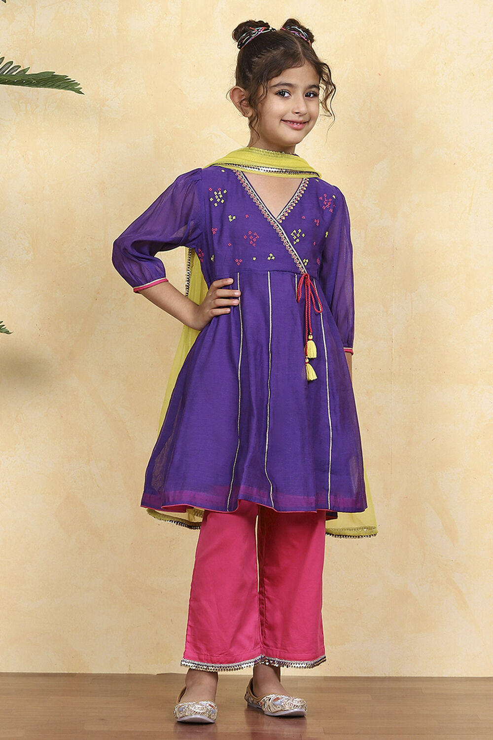 Purple Polyester Solid Kalidar Suit Set image number 6